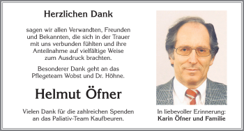 Traueranzeige von Helmut Öfner von Allgäuer Zeitung, Kaufbeuren/Buchloe