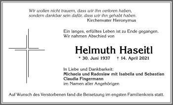 Traueranzeige von Helmuth Haseitl von Allgäuer Zeitung,Kempten