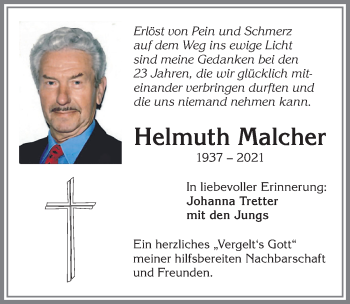 Traueranzeige von Helmuth Malcher von Allgäuer Zeitung, Marktoberdorf