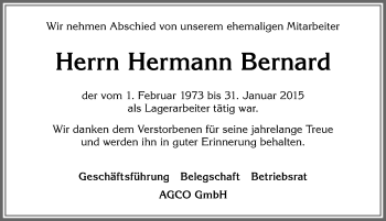 Traueranzeige von Hermann Bernard von Allgäuer Zeitung, Marktoberdorf