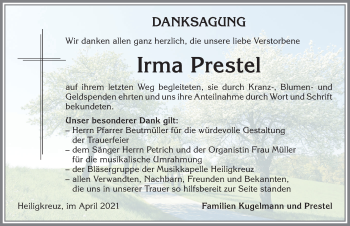 Traueranzeige von Irma Prestel von Allgäuer Zeitung,Kempten