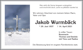 Traueranzeige von Jakob Wurmbäck von Allgäuer Anzeigeblatt