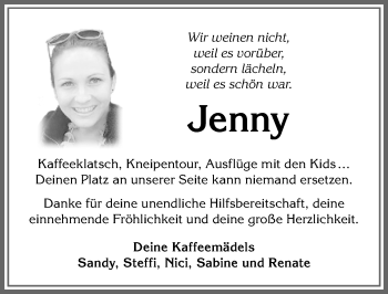 Traueranzeige von Jenny  von Allgäuer Zeitung, Kaufbeuren/Buchloe