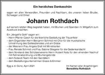 Traueranzeige von Johann Rothdach von Memminger Zeitung