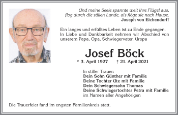 Traueranzeige von Josef Böck von Allgäuer Anzeigeblatt