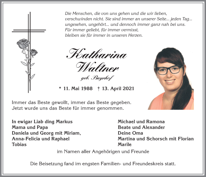  Traueranzeige für Katharina Waltner vom 24.04.2021 aus Allgäuer Zeitung,Kempten