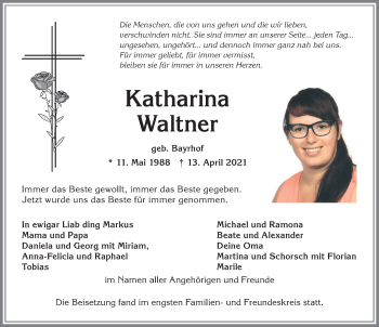 Traueranzeige von Katharina Waltner von Allgäuer Anzeigeblatt