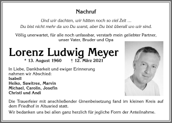 Traueranzeige von Lorenz Ludwig Meyer von Allgäuer Zeitung,Kempten