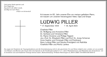 Traueranzeige von Ludwig Piller von Memminger Zeitung
