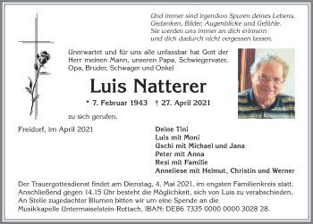 Traueranzeige von Luis Natterer von Allgäuer Anzeigeblatt