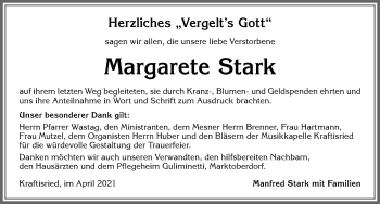Traueranzeige von Margarete Stark von Allgäuer Zeitung, Marktoberdorf