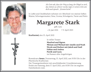 Traueranzeige von Margarete Stark von Allgäuer Zeitung, Marktoberdorf
