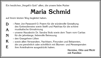 Traueranzeige von Maria Schmid von Allgäuer Anzeigeblatt