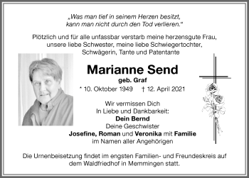 Traueranzeige von Marianne Send von Memminger Zeitung
