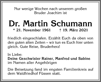 Traueranzeige von Martin Schumann von Allgäuer Zeitung, Füssen
