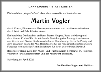 Traueranzeige von Martin Vogler von Allgäuer Anzeigeblatt