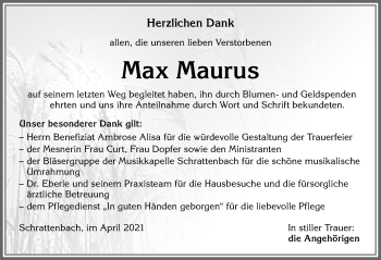 Traueranzeige von Max Maurus von Allgäuer Zeitung,Kempten