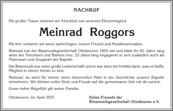 Traueranzeige von Meinrad Roggors von Memminger Zeitung