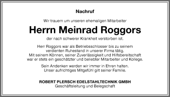 Traueranzeige von Meinrad Roggors von Memminger Zeitung