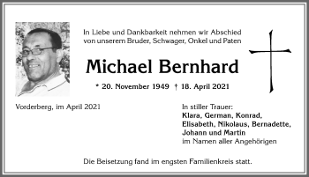 Traueranzeige von Michael Bernhard von Allgäuer Anzeigeblatt