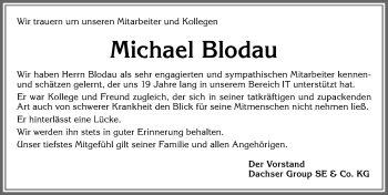 Traueranzeige von Michael Blodau von Allgäuer Zeitung,Kempten