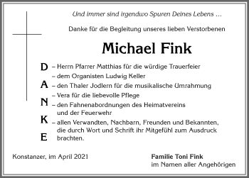 Traueranzeige von Michael Fink von Allgäuer Anzeigeblatt