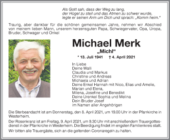 Traueranzeige von Michael Merk von Memminger Zeitung