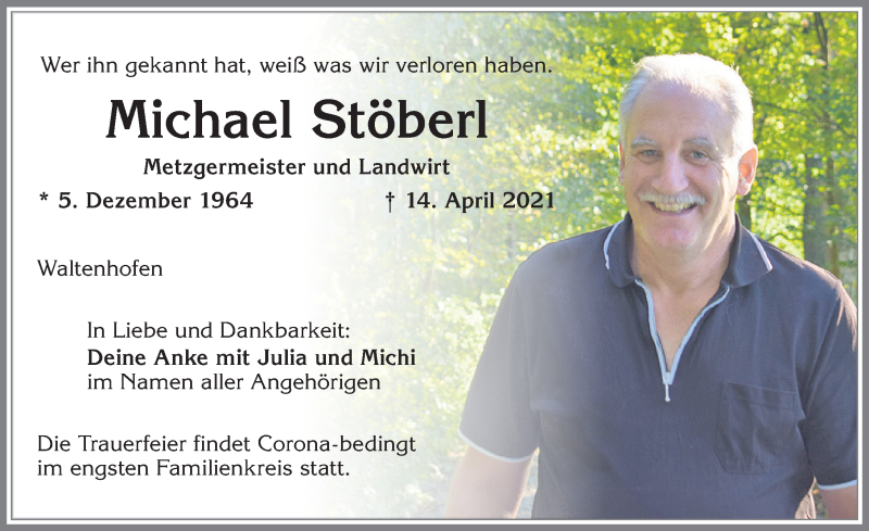  Traueranzeige für Michael Stöberl vom 20.04.2021 aus Allgäuer Zeitung,Kempten