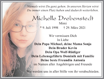 Traueranzeige von Michelle Drebenstedt von Allgäuer Zeitung, Füssen