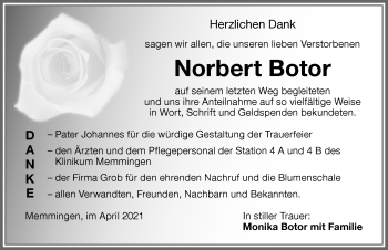 Traueranzeige von Norbert Botor von Memminger Zeitung