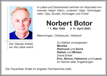 Traueranzeige von Norbert Botor von Memminger Zeitung