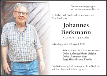 Traueranzeige von Peter Bieschke von Der Westallgäuer