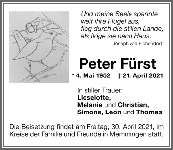 Traueranzeige von Peter Fürst von Memminger Zeitung