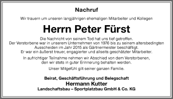 Traueranzeige von Peter Fürst von Memminger Zeitung