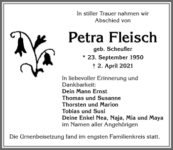 Traueranzeige von Petra Fleisch von Allgäuer Zeitung, Kaufbeuren/Buchloe