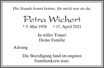 Traueranzeige von Petra Wichert von Allgäuer Zeitung, Marktoberdorf
