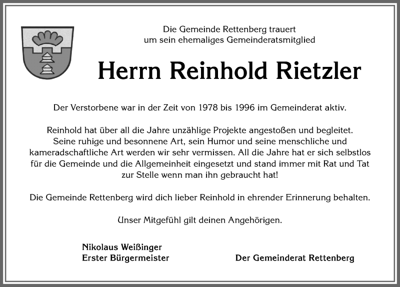  Traueranzeige für Reinhold Rietzler vom 08.04.2021 aus Allgäuer Anzeigeblatt