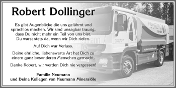 Traueranzeige von Robert Dollinger von Allgäuer Zeitung, Kaufbeuren/Buchloe