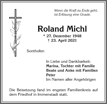 Traueranzeige von Roland Michl von Allgäuer Anzeigeblatt