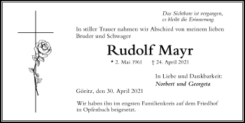 Traueranzeige von Rudolf Mayr von Der Westallgäuer