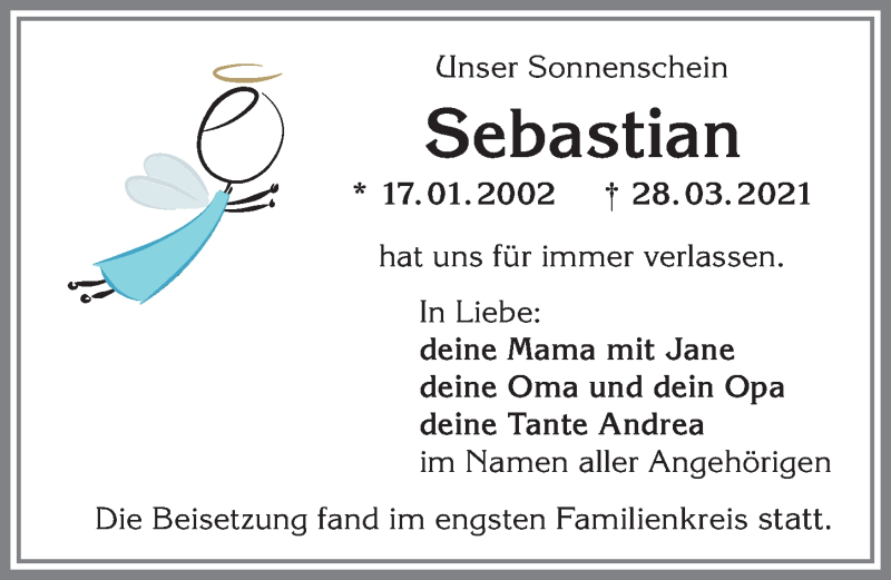  Traueranzeige für Sebastian  vom 10.04.2021 aus Allgäuer Anzeigeblatt