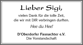 Traueranzeige von Sigi  von Allgäuer Zeitung, Marktoberdorf