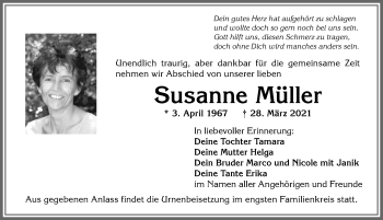 Traueranzeige von Susanne Müller von Allgäuer Anzeigeblatt