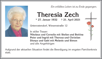Traueranzeige von Theresia Zech von Allgäuer Zeitung, Kaufbeuren/Buchloe