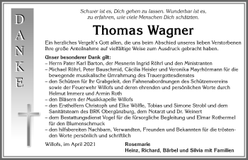 Traueranzeige von Thomas Wagner von Allgäuer Zeitung, Marktoberdorf
