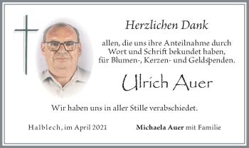 Traueranzeige von Ulrich Auer von Allgäuer Zeitung, Füssen