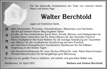 Traueranzeige von Walter Berchtold von Allgäuer Zeitung, Kaufbeuren/Buchloe