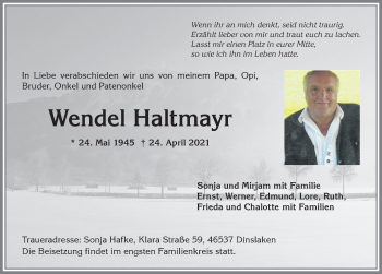 Traueranzeige von Wendel Haltmayr von Allgäuer Anzeigeblatt