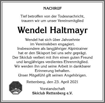 Traueranzeige von Wendel Haltmayr von Allgäuer Anzeigeblatt