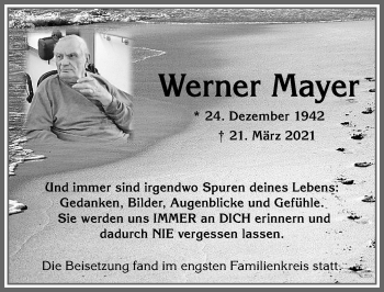 Traueranzeige von Werner Mayer von Allgäuer Zeitung,Kempten